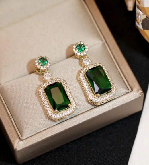 18k Gold Plated Green Emerald Drop Earring - SubhagAlankar