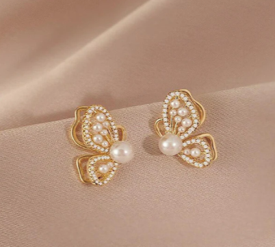 Elegant Butterfly Pearl Stone Stud - SubhagAlankar