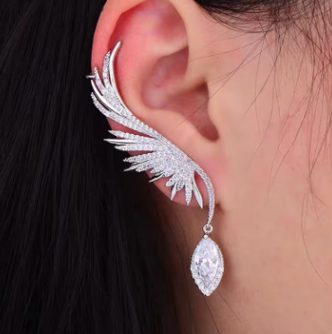 Silver Plated Rhinestone Wing Cuff Earrings - SubhagAlankar