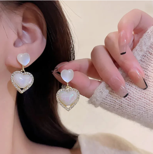 Opal's Double Heart Pearl Drop Earrings - SubhagAlankar