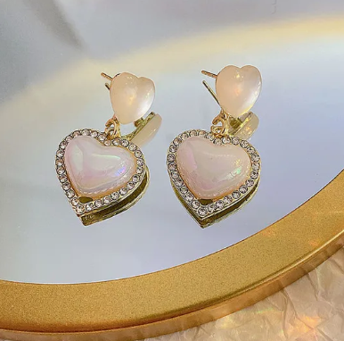 Opal's Double Heart Pearl Drop Earrings - SubhagAlankar