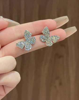 Silver Butterfly Stone Studs - SubhagAlankar