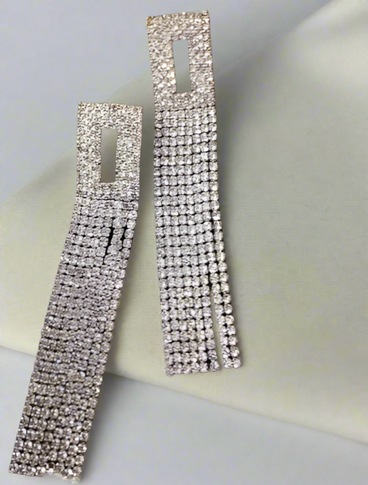 Elegant Rhinestone Long Tassel Earrings - SubhagAlankar