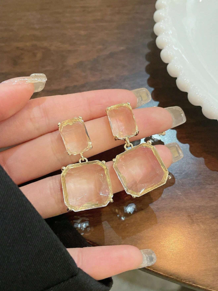 Clear Crystal Square Drop Earrings - SubhagAlankar