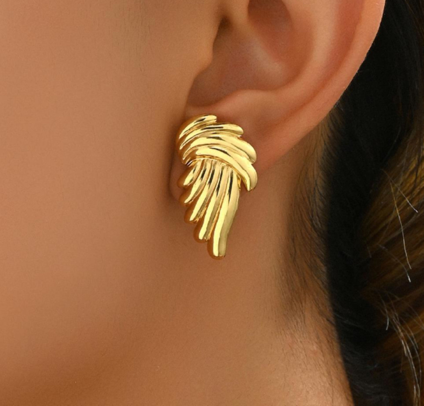 18k Gold Plated Graceful Feathered Gold Earrings - SubhagAlankar