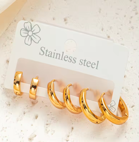 3 Pairs Classic Gold-Plated Minimal Hoop Earrings - SubhagAlankar