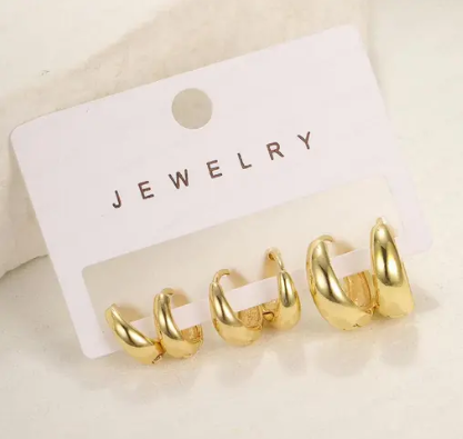 3 Pairs Classic Gold-Plated Minimal Hoop Earrings - SubhagAlankar