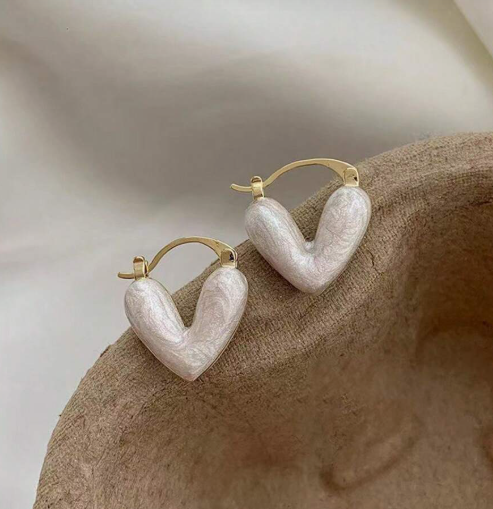 White Enamel Heart Hoop Earring - SubhagAlankar