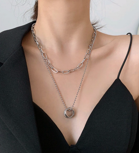 Bold Silver-Plated Double Chain Necklace - SubhagAlankar