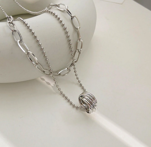 Bold Silver-Plated Double Chain Necklace - SubhagAlankar