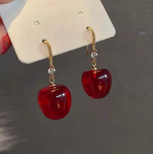 Vibrant Red Cherry Drop Earrings - SubhagAlankar