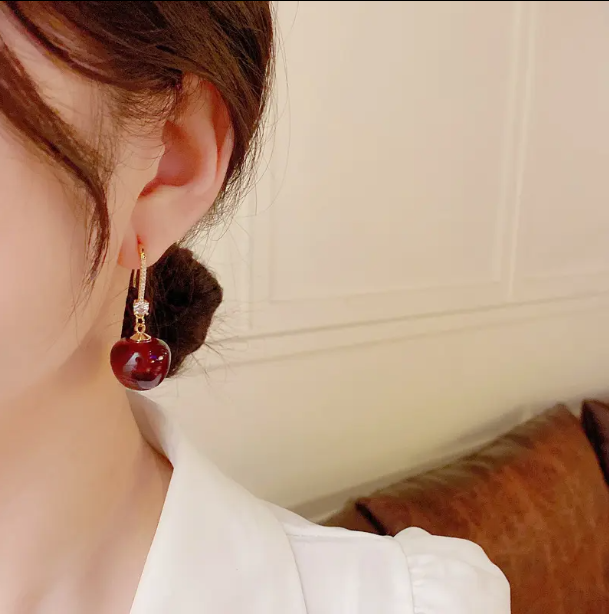 Vibrant Red Cherry Drop Earrings - SubhagAlankar