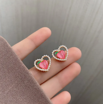 Pink Pearl-Heart Peach Earrings - SubhagAlankar