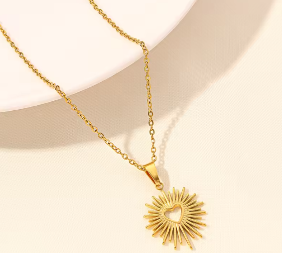 Sunburst Heart Pendant Necklace - SubhagAlankar
