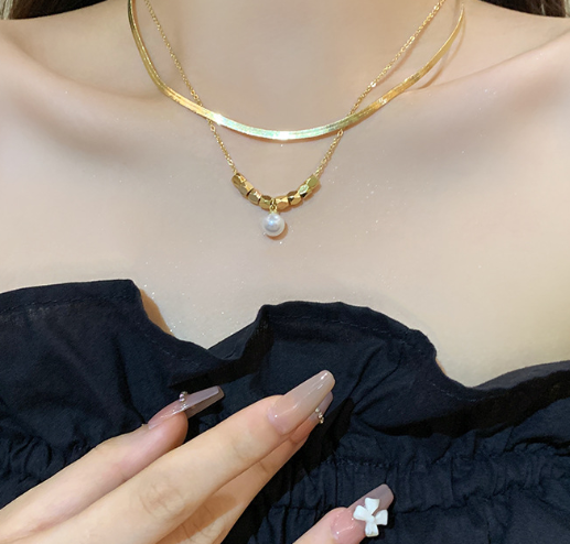 Dainty Double Chain Pearl Necklace - SubhagAlankar