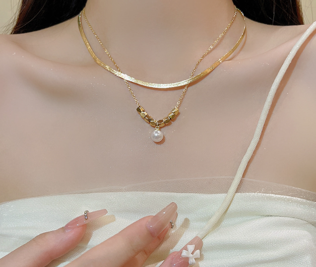 Dainty Double Chain Pearl Necklace - SubhagAlankar