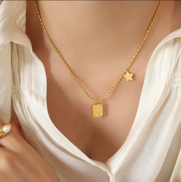 Square Star Charm Pendant Necklace - SubhagAlankar