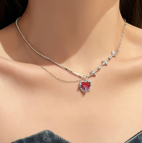 Asymmetric Crystal Heart Necklace - SubhagAlankar