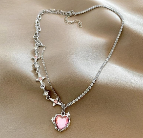 Asymmetric Crystal Heart Necklace - SubhagAlankar
