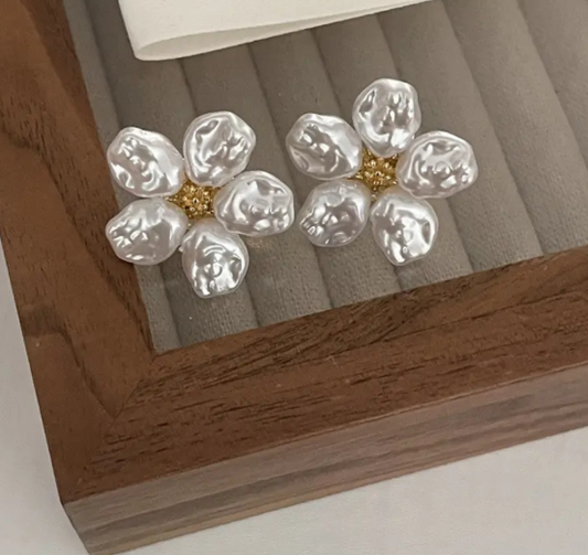 Classic White Pearl Flower Studs - SubhagAlankar