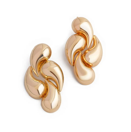 Gold Swirl Statement Earrings - SubhagAlankar