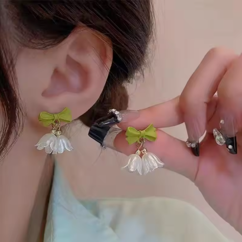 Lily Bloom Bow Drop Earrings - SubhagAlankar