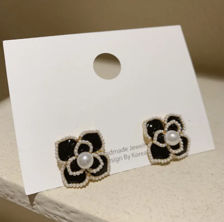 Charm Black Floral Pearl Studs Earring - SubhagAlankar
