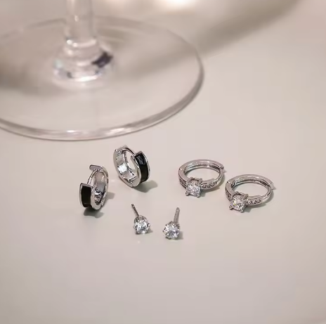 3 pair of Glam Silver Earrings - SubhagAlankar