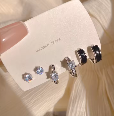 3 pair of Glam Silver Earrings - SubhagAlankar