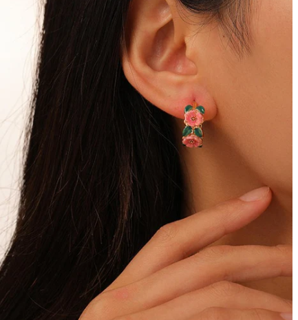 Elegant Pink Flower Hoop Earring - SubhagAlankar