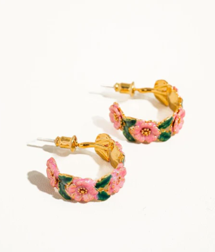 Elegant Pink Flower Hoop Earring - SubhagAlankar