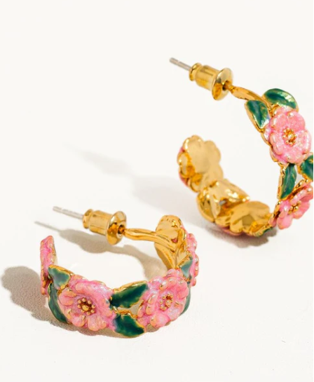 Elegant Pink Flower Hoop Earring - SubhagAlankar