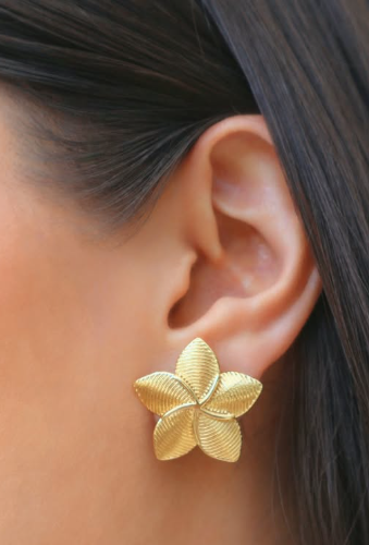 18K Gold Plated Textured Flower Stud Earrings - SubhagAlankar