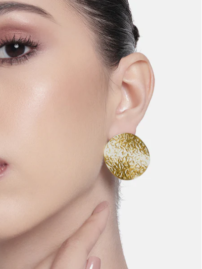 Golden Textured Circle Stud Earrings - SubhagAlankar