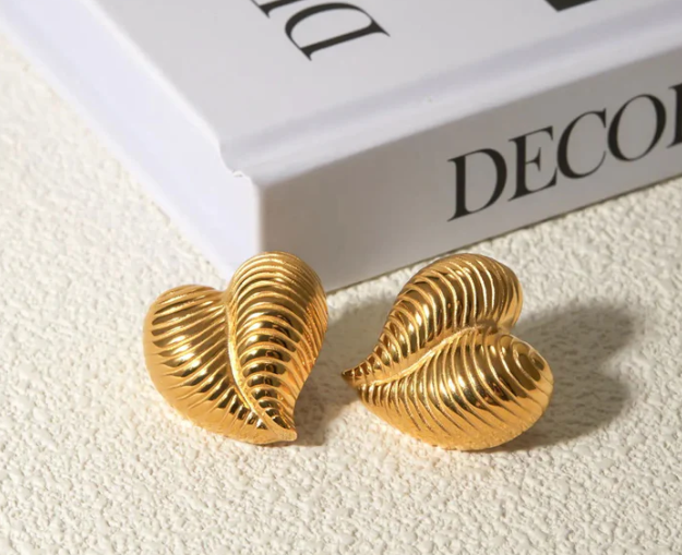 Ribbed Heart Stud Earrings - SubhagAlankar