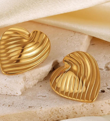 Retro Ribbed Heart Earrings - SubhagAlankar