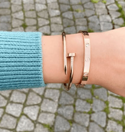 2 pair of Stainless Steel Rose Gold Toned Love Band Bangle Bracelet - SubhagAlankar