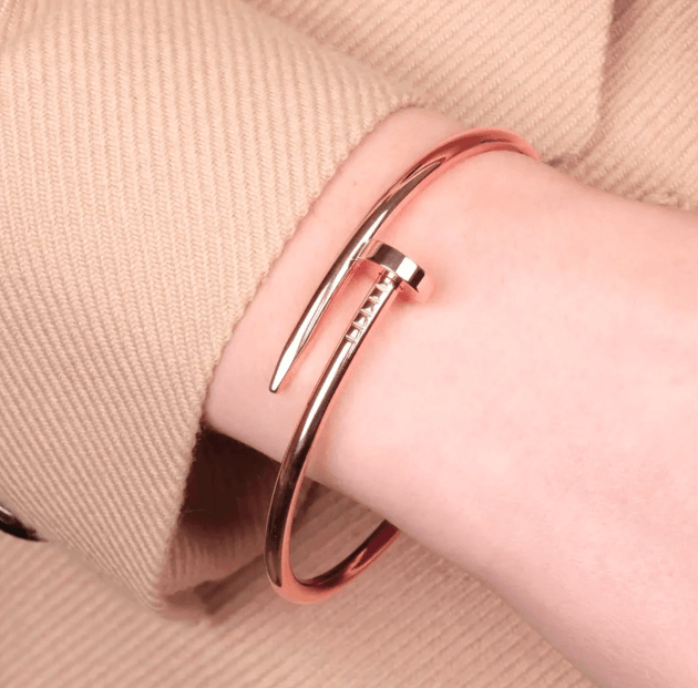 Stainless Steel Nail Rose Gold Toned Love Band Bangle Bracelet - SubhagAlankar