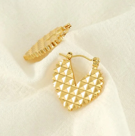 Pyramid Stud Heart Hoop Earrings - SubhagAlankar