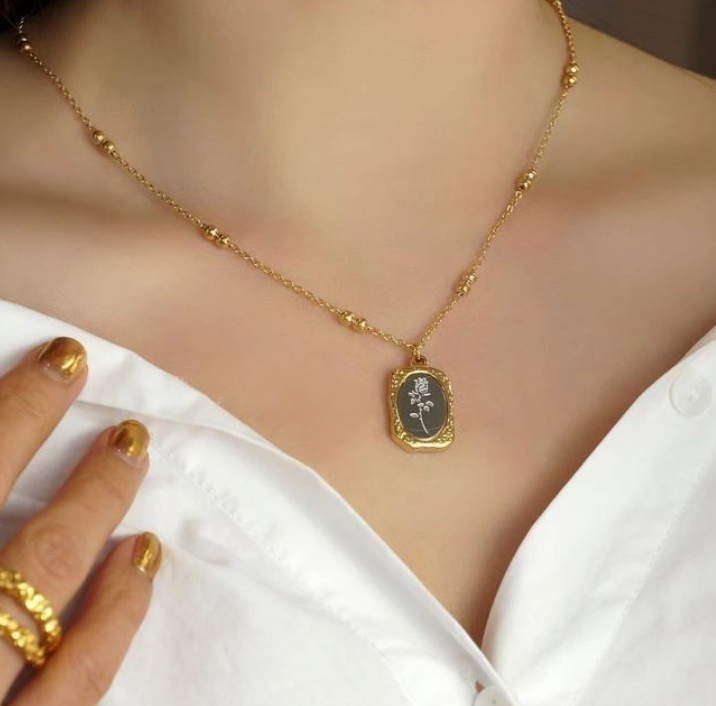 Vintage Mirror Pendant Necklace