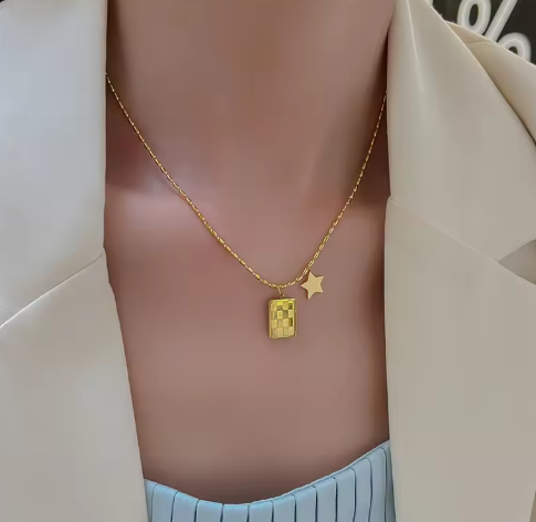 Square Star Charm Pendant Necklace