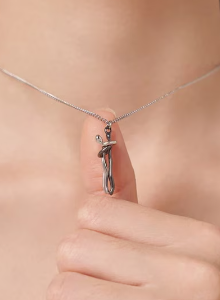 Together Forever Couple Hug Necklace-Silver