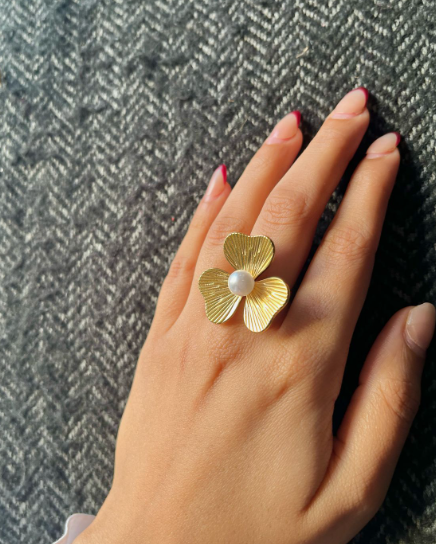 Golden Blossom Pearl Ring