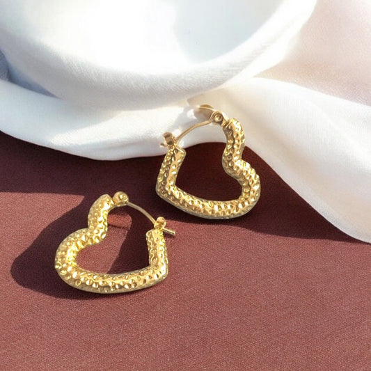 Gold Plated Textured Heart Hoop Earring - SubhagAlankar