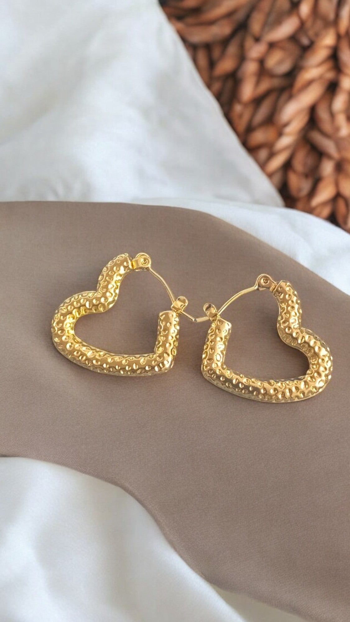 Gold Plated Textured Heart Hoop Earring - SubhagAlankar
