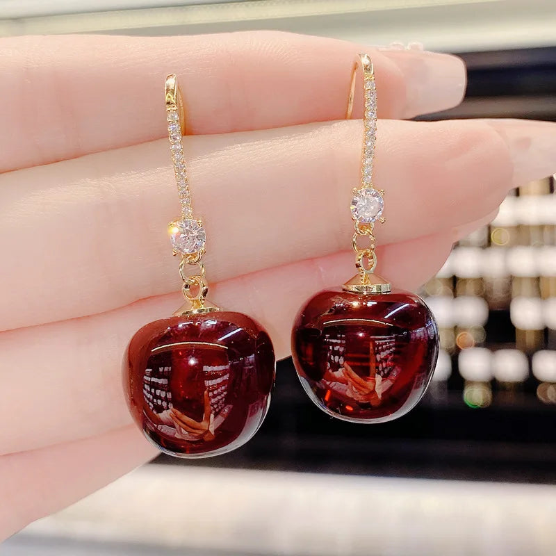 Vibrant Red Cherry Drop Earrings - SubhagAlankar