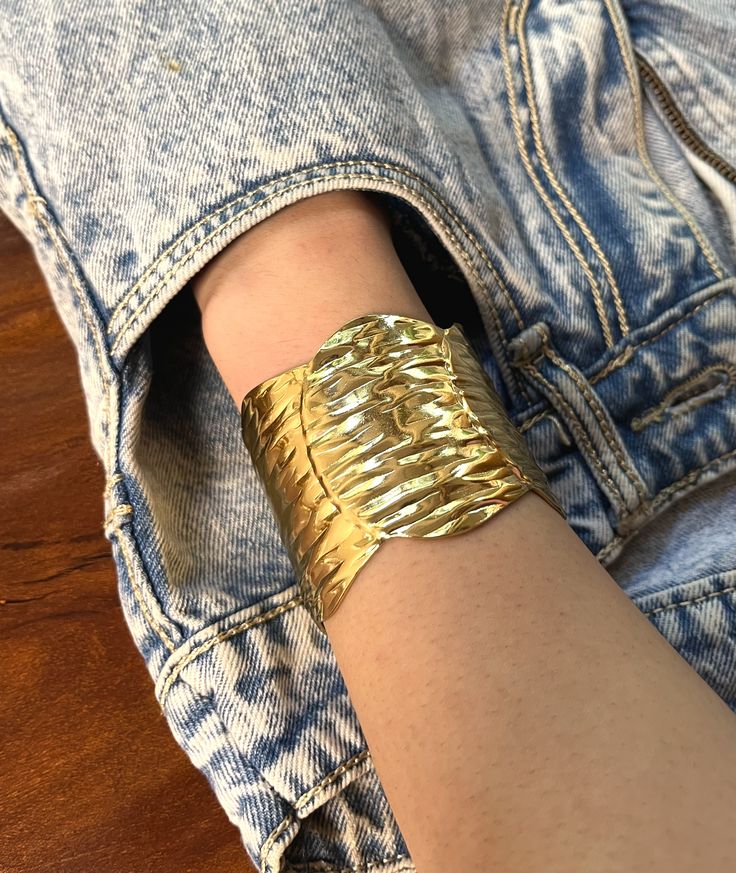 Golden Ripple Cuff Hand Cuff/ Bracelet - 18k Gold Plated