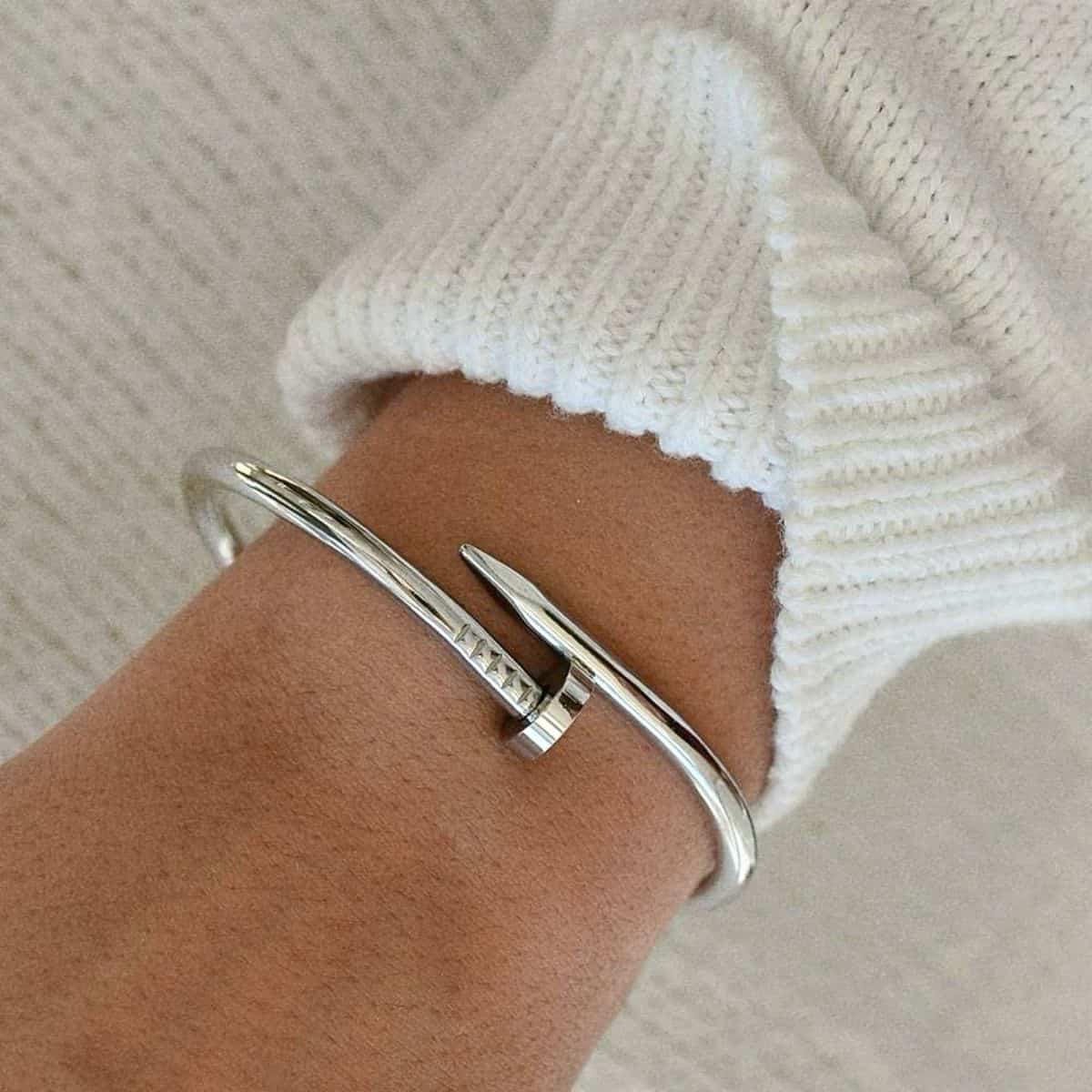 Stainless Steel Nail Silver Toned Love Band Bangle Bracelet