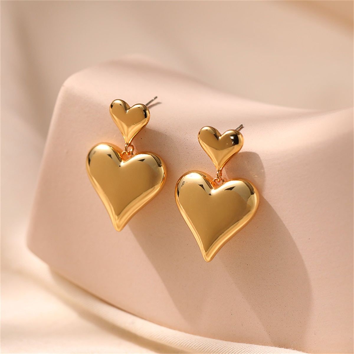 Golden Double Heart Dangler Earring