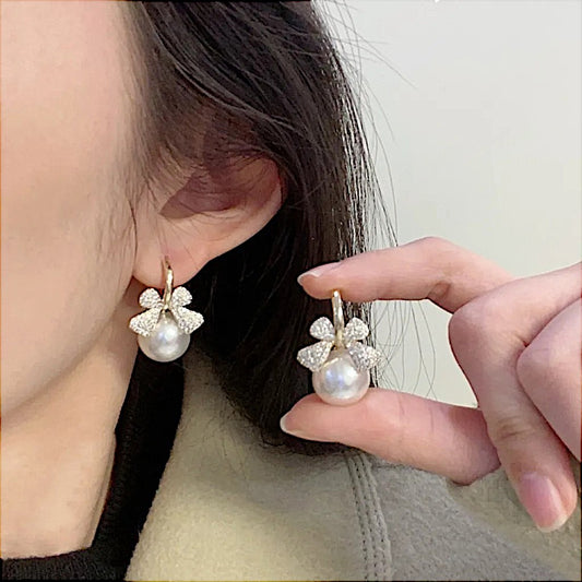 Korean Bow Pearl Stud Earring - SubhagAlankar